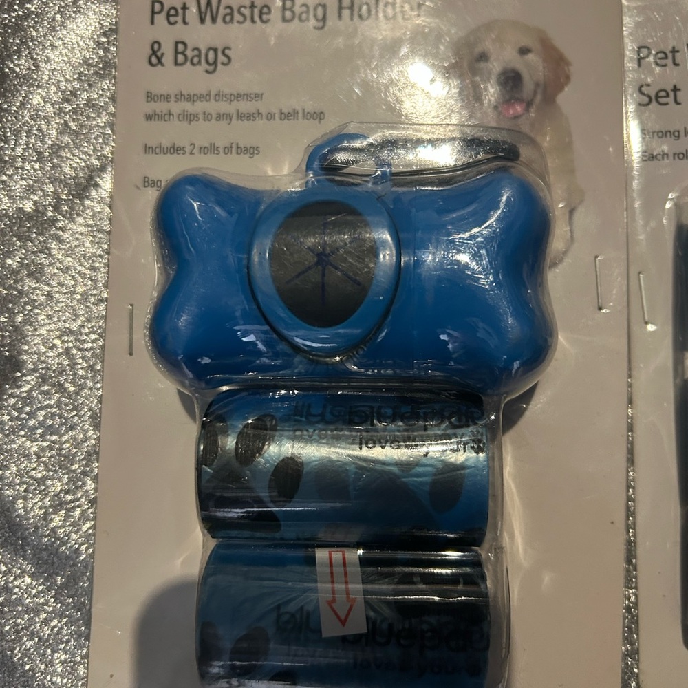 Blue Bone-Shaped Pet Waste Bag Dispenser with Blue Bags